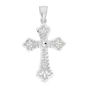 Solid 14k White Gold Cross Pendant - Religious Jewelry Christian Faith Gifts